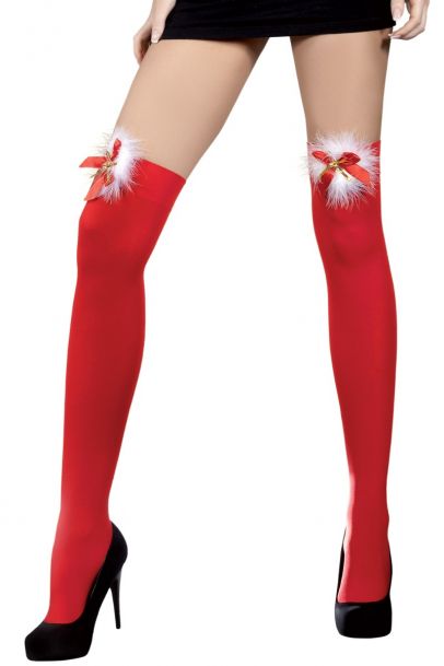Cilla stockings; seksi samostoječe nogavice, rdeča - Livia Corsetti fashion