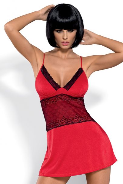 Lamia chemise; seksi negliže, rdeča - Obsessive