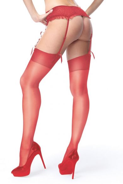 S101 stockings; nogavice za podvezni pas, rdeča - MissO